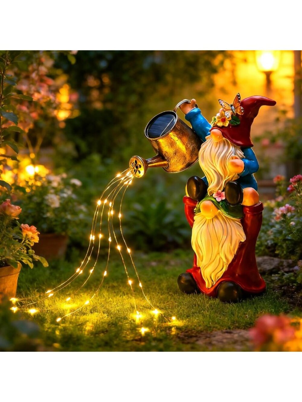 Hand-Painted Solar Gnome Garden Statue with 36 LED Lights, Waterproof Outdoor